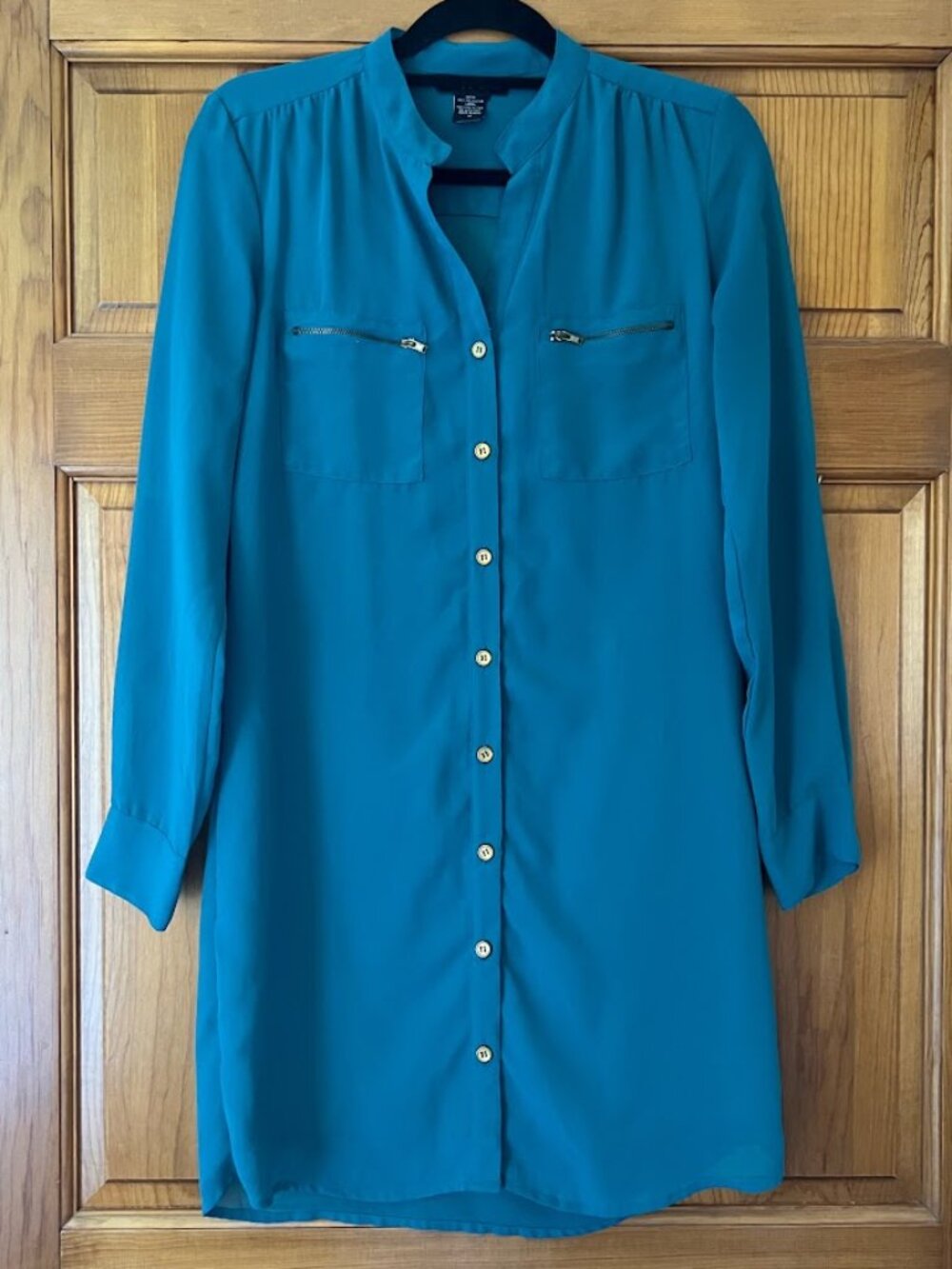 Women's Turquoise Button-Down Mini Shirt Dress